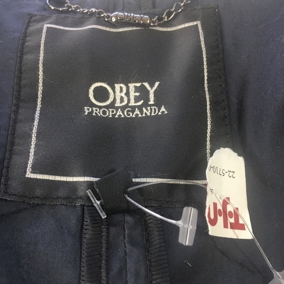 NEW Obey Propaganda Mens Large Lightweight Cotton Jacket Black Utility Pockets - Picture 4 of 6